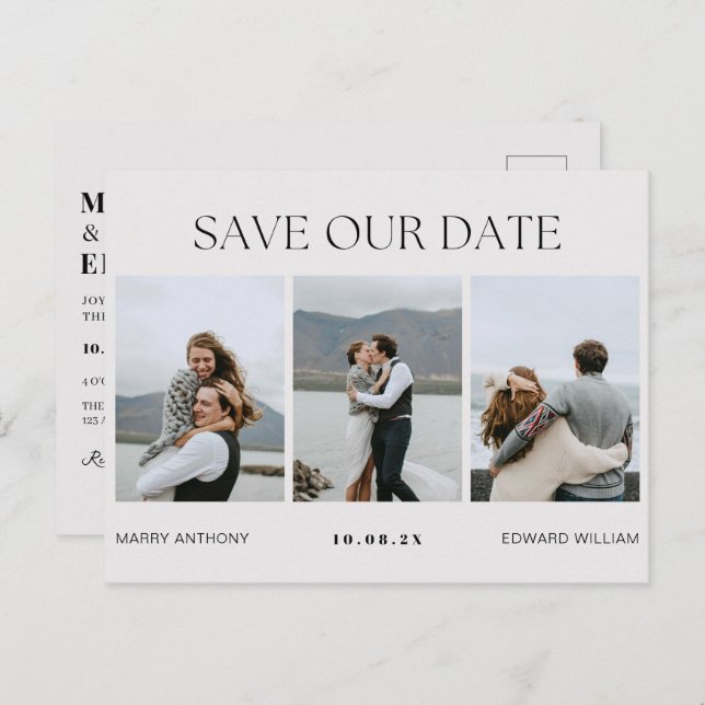 Modern minimalist photo wedding announcement postcard (Front/Back)