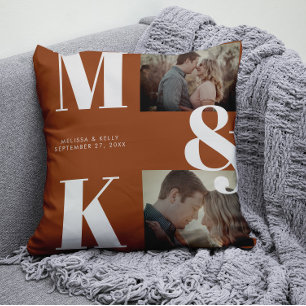 Modern Minimalist Photo Wedding Bold Monogram Cushion