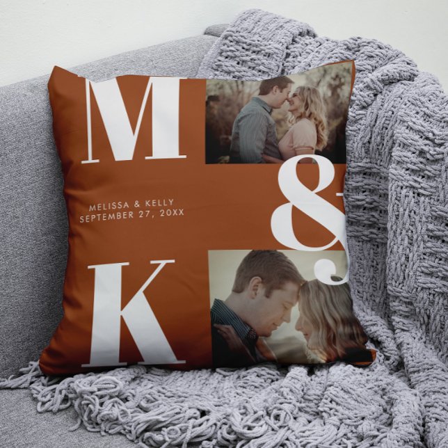 Modern Minimalist Photo Wedding Bold Monogram Cushion (Creator Uploaded)