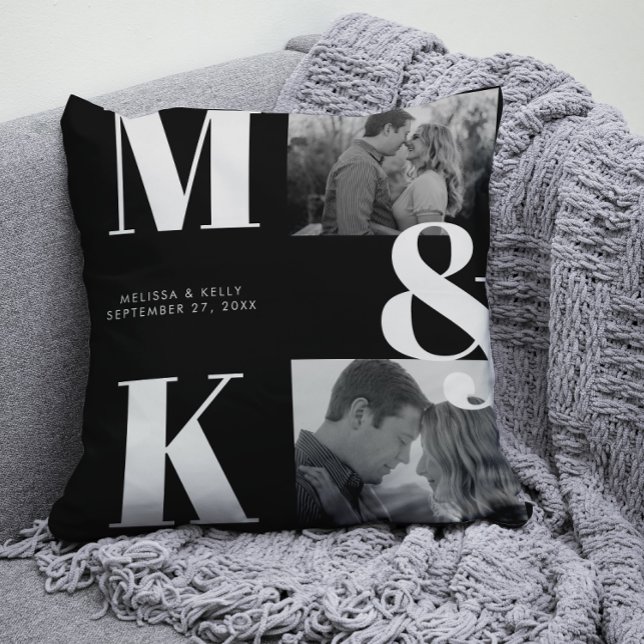 Modern Minimalist Photo Wedding Bold Monogram Cushion (Creator Uploaded)