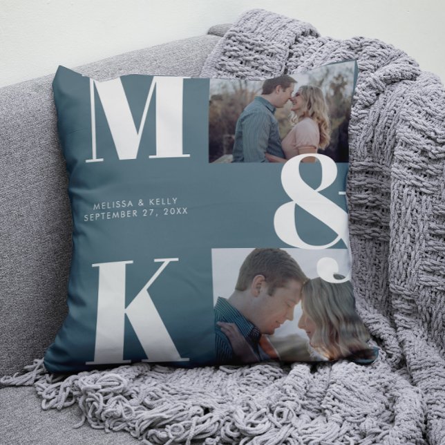 Modern Minimalist Photo Wedding Bold Monogram Cushion (Creator Uploaded)