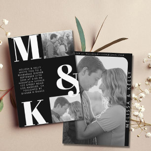 Modern Minimalist Photo Wedding Bold Monogram Invitation