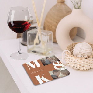 Modern Minimalist Photo Wedding Bold Monogram Square Paper Coaster