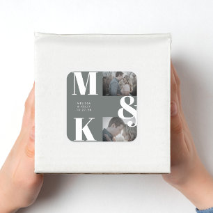Modern Minimalist Photo Wedding Bold Monogram Square Sticker