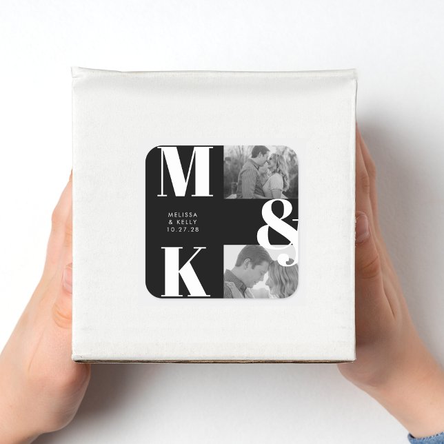 Modern Minimalist Photo Wedding Bold Monogram Square Sticker (Creator Uploaded)