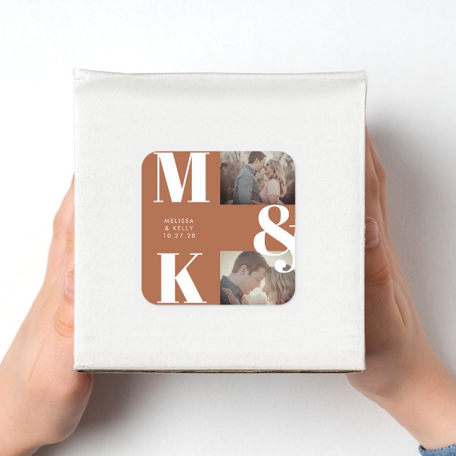 Modern Minimalist Photo Wedding Bold Monogram Square Sticker (Creator Uploaded)