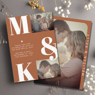 Modern Minimalist Photo Wedding Bold Monogram Thank You Card