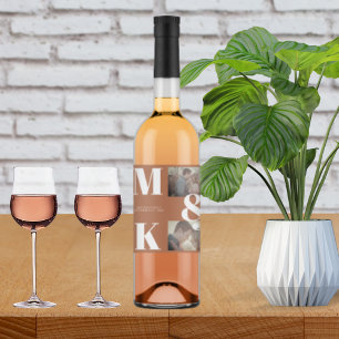 Modern Minimalist Photo Wedding Bold Monogram Wine Label