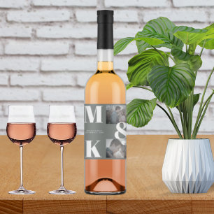 Modern Minimalist Photo Wedding Bold Monogram Wine Label