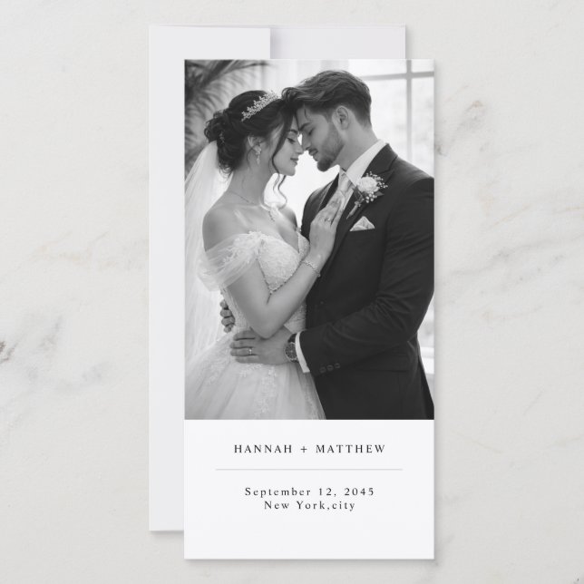 Modern Minimalist Photo Wedding Bookmark with QR  Save The Date (Front)