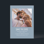 Modern Minimalist Photo Wedding Dusty Blue Save The Date<br><div class="desc">This elegant save the date card features a soft dusty blue background with a centred photo of the couple and crisp white modern typography. The minimalist design lets your image and wedding details shine while adding a romantic, refined touch. Ideal for spring or summer weddings with a calm, modern colour...</div>