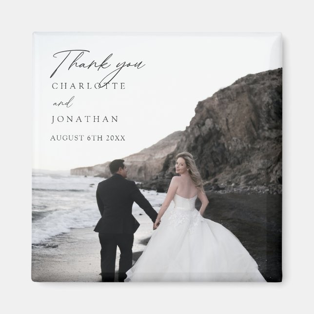 Modern Minimalist Photo Wedding Favours Thank You Magnet (Front)