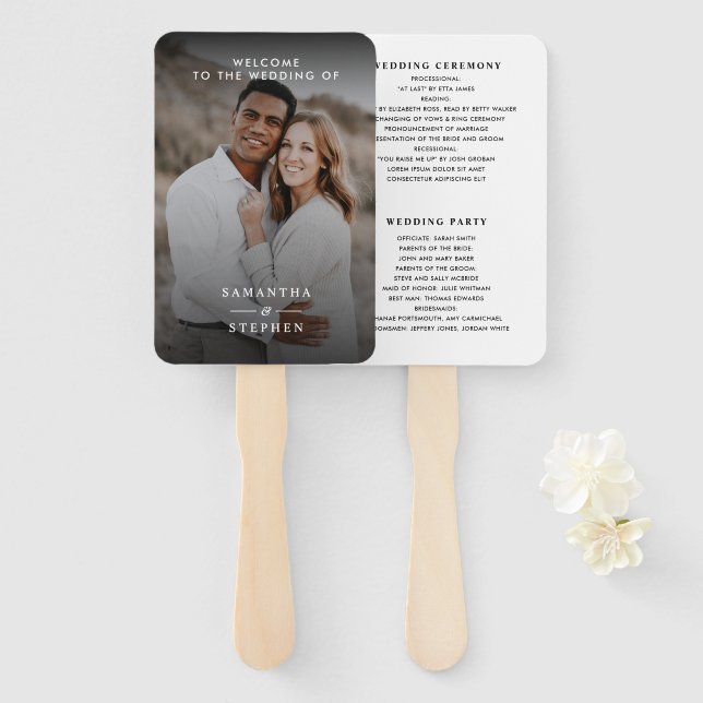 Modern Minimalist Photo Wedding Hand Fan Programs (Front and Back)