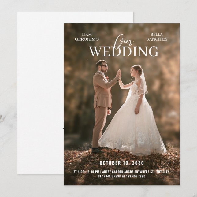 Modern minimalist photo wedding  invitation (Front/Back)