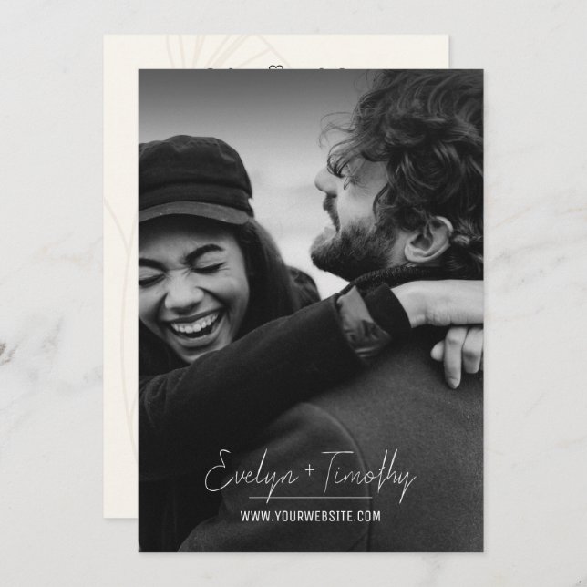 Modern Minimalist Photo Wedding Invite, Cream Back Invitation (Front/Back)