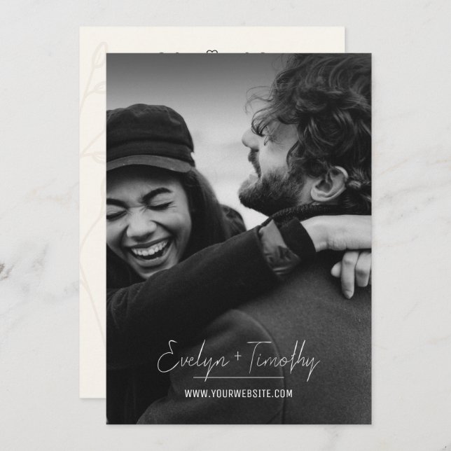 Modern Minimalist Photo Wedding Invite, Cream Back Invitation (Front/Back)