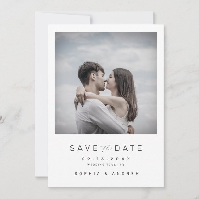 Modern minimalist photo wedding save the date (Front)