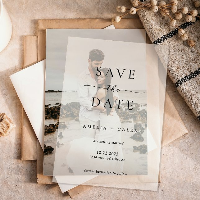 Modern Minimalist Photo Wedding Save the Date Vellum Invitations (Creator Uploaded)