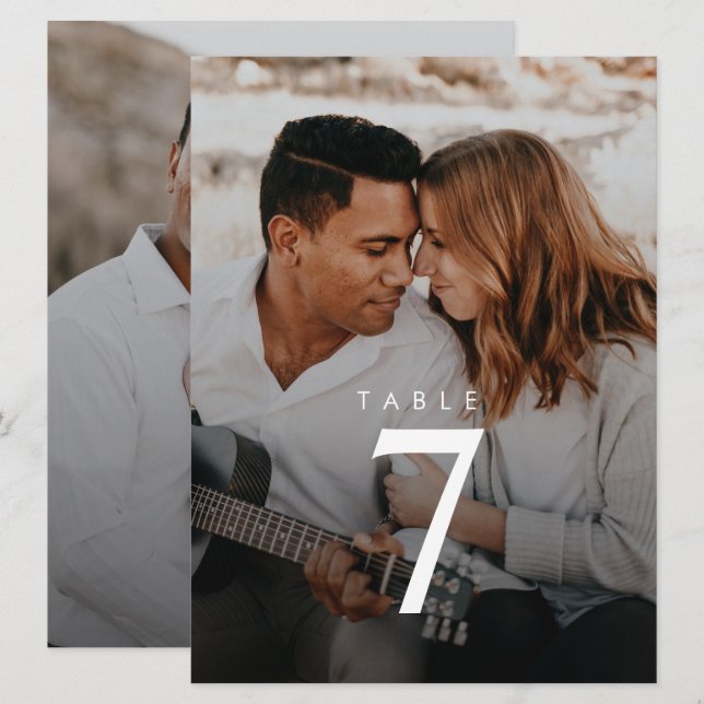 Modern Minimalist Photo Wedding Table Number (Front/Back)