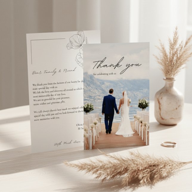Modern Minimalist Photo Wedding Thank You Card (Creator Uploaded)