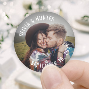 Modern Minimalist Photo Wedding Thank You Favour Classic Round Sticker