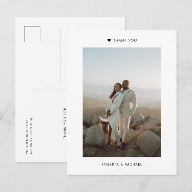 Modern Minimalist Photo Wedding Thank You Postcard (Front/Back)