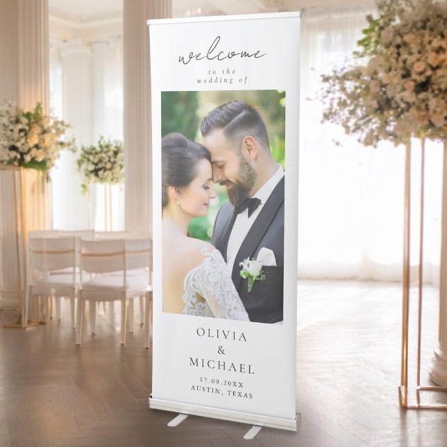 Modern Minimalist Photo Wedding Welcome Retractable Banner (Creator Uploaded)