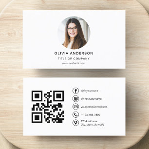Modern Minimalist Photo with QR Code Social Media Business Card