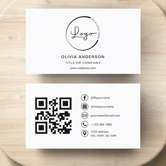 Modern Minimalist Photo with QR Code Social Media Business Card (Creator Uploaded)
