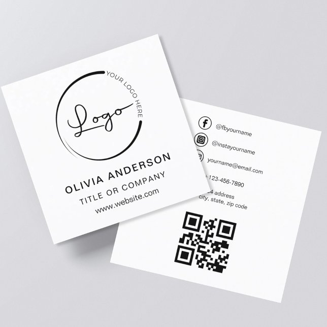 Modern Minimalist Photo with QR Code Social Media Square Business Card (Creator Uploaded)