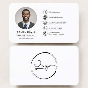 Modern Minimalist Photo with Social Media Icons Business Card