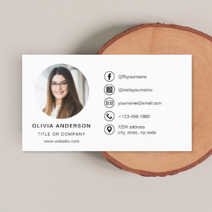 Modern Minimalist Photo with Social Media Icons Business Card