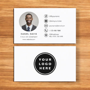 Modern Minimalist Photo with Social Media Icons Business Card