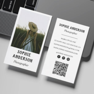 Modern Minimalist Photographer Photo with QR Code Business Card