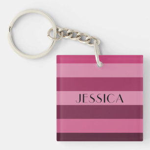 Modern Minimalist Pin Striped Pattern Name Key Ring