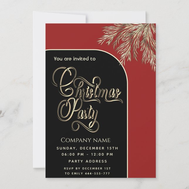 Modern minimalist pine branch corporate Christmas Invitation (Front)