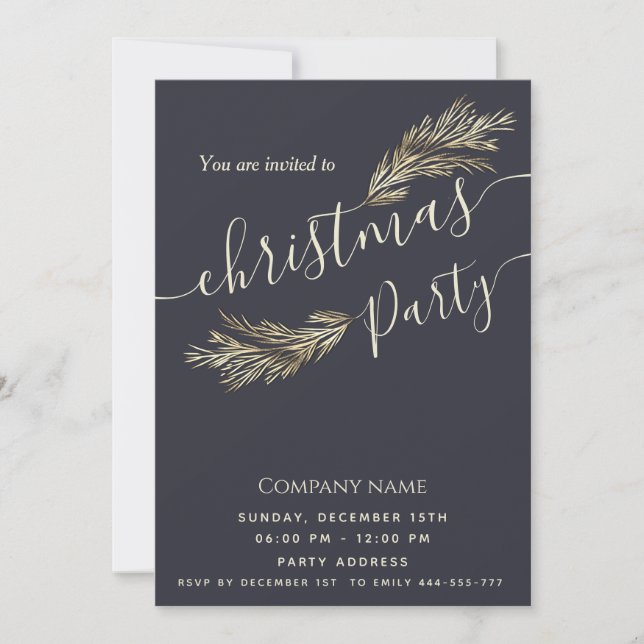 Modern minimalist pine branch corporate Christmas  Invitation (Front)