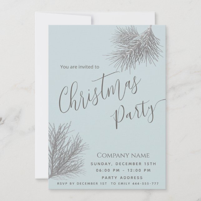 Modern minimalist pine branch corporate Christmas Invitation (Front)