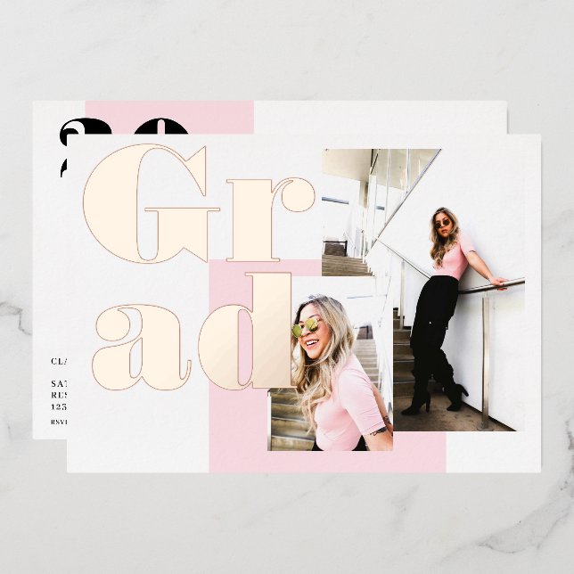 Modern minimalist pink 2 photos graduation (Front/Back)
