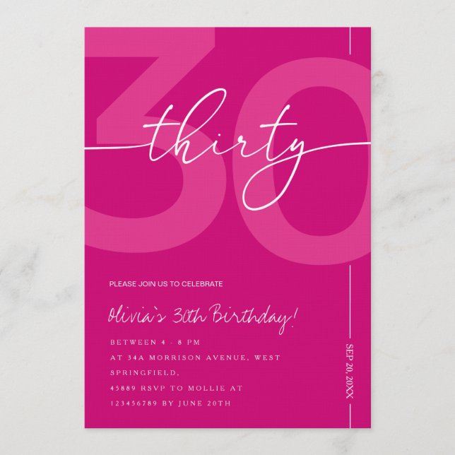 Modern Minimalist Pink 30th Birthday Party Invitation (Front)