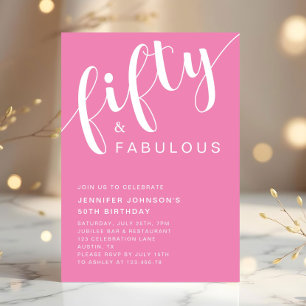 Modern Minimalist Pink 50th Birthday Invitation