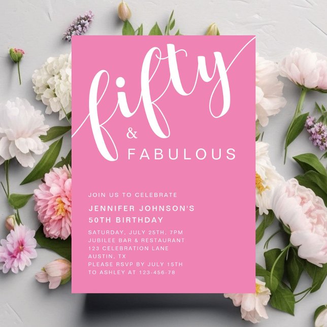 Modern Minimalist Pink 50th Birthday Invitation (Modern Minimalist Pink 50th Birthday Invitation)