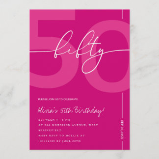 Modern Minimalist Pink 50th Birthday Party Invitation