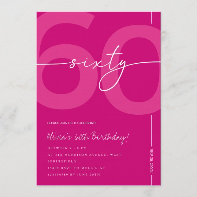 Modern Minimalist Pink 60th Birthday Party Invitation (Front)