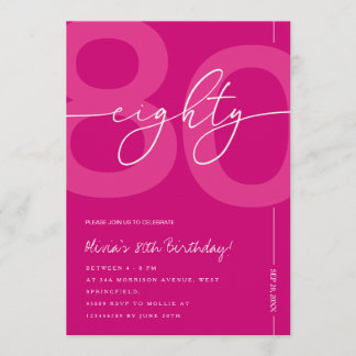 Modern Minimalist Pink 80th Birthday Party Invitation