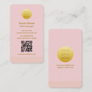 Modern Minimalist Pink and Gold Dots QR Code Business Card