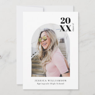 Modern Minimalist Pink Arch Photo Graduation Party Invitation