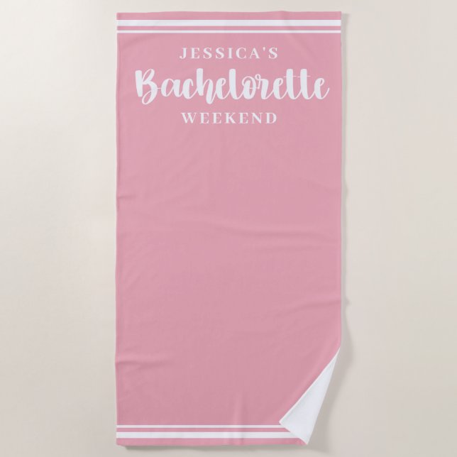 Modern Minimalist Pink Bachelorette Weekend Beach Towel (Front)