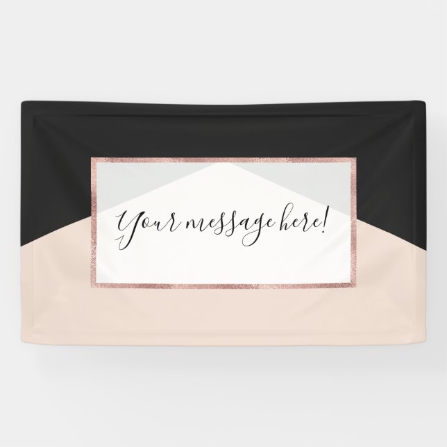 Modern Minimalist Pink Black Triangle Geometric Banner (Horizontal)