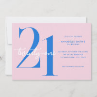 Modern Minimalist Pink Blue 21st Birthday